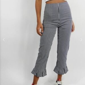 Wild Honey Striped Paperbag Ruffled Hem Pants